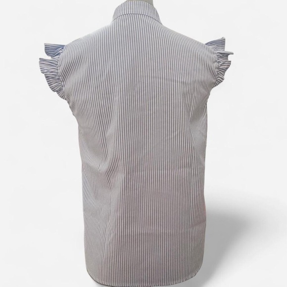 Other Blue white striped cap sleeve blouse notched v-neck coastal aesthetics - Picture 5 of 9